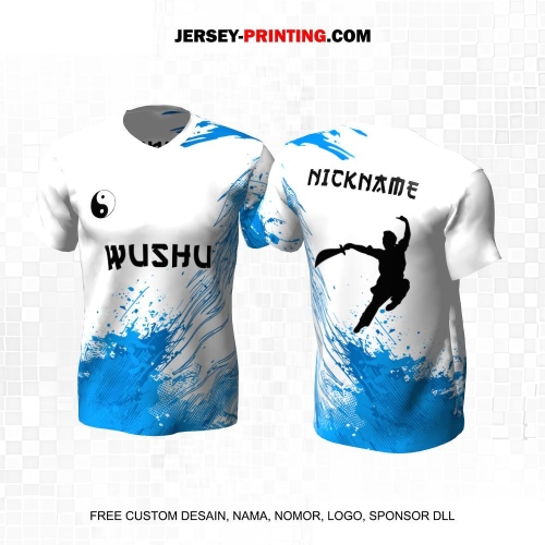 Jersey Wushu Putih Biru Motif Abstrak 03
