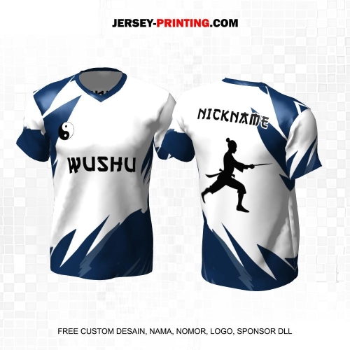 Jersey Wushu Putih Biru Motif Abstrak 23