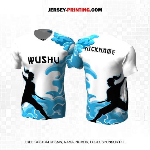 Jersey Wushu Putih Biru Motif Awan 10