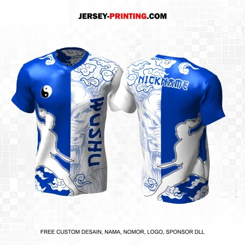 Jersey Wushu Putih Biru Motif Naga Awan China 06