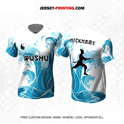 Jersey Wushu Putih Biru Motif Ombak 20