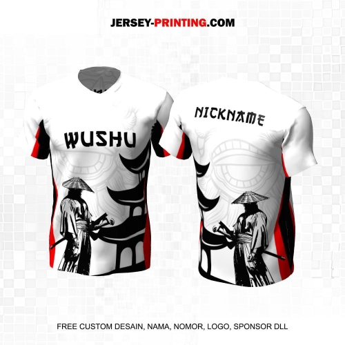Jersey Wushu Putih Hitam Merah Motif Barongsai Pagoda Samurai 26
